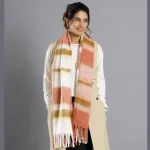 Women Coral Check Wool Neck Wrap Scarf