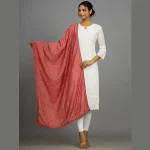 Women Embroidery Floral Deocr Chanderi Silk Dupatta Pink - Image 2