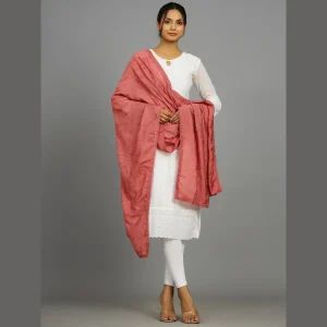 Women Embroidery Floral Deocr Chanderi Silk Dupatta Pink - Image 4