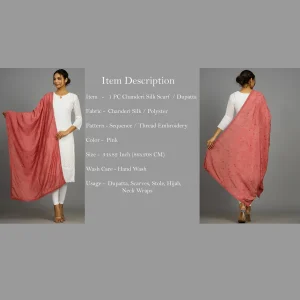Women Embroidery Floral Deocr Chanderi Silk Dupatta Pink - Image 7