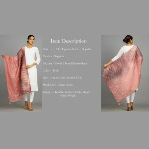 Women Lightweight Embroidered Work Pink Dupatta - Image 7
