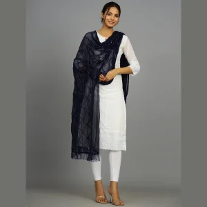 Women Navy Blue Party Wear Sequence Scarf - Image 4