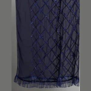Women Navy Blue Party Wear Sequence Scarf - Image 5