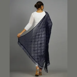 Women Navy Blue Party Wear Sequence Scarf - Image 6