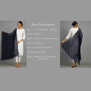 Women Navy Blue Party Wear Sequence Scarf - Image 7