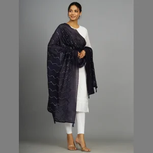 Women Navy Blue Soft Long Chunni Party Wear - Image 4