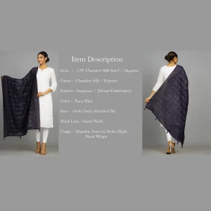 Women Navy Blue Soft Long Chunni Party Wear - Image 7