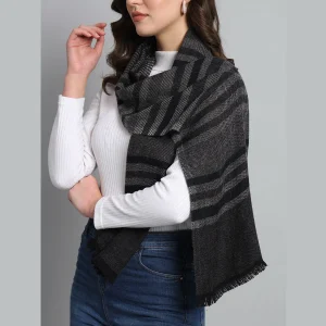 Women Reversible Black Striped Scarves / Muffler - Image 4