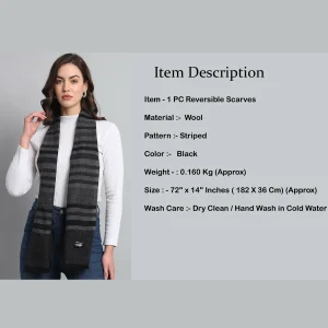 Women Reversible Black Striped Scarves / Muffler - Image 7