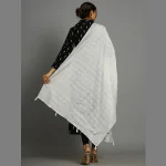 Women White Thread Embroidery Polyster Silk Dupatta - Image 4
