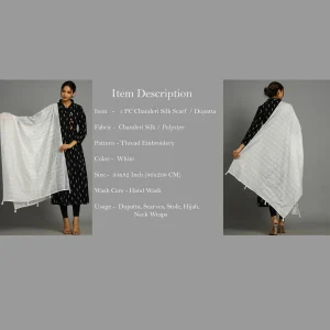 Women White Thread Embroidery Polyster Silk Dupatta - Image 7