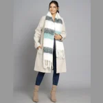 Women Winter Warm Scarf White & Black Striped - Image 2