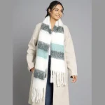 Women Winter Warm Scarf White & Black Striped - Image 3