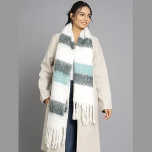 Women Winter Warm Scarf White & Black Striped - Image 3