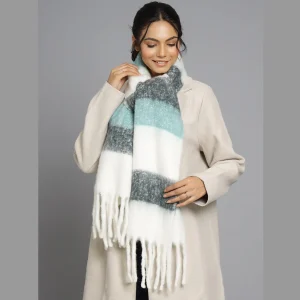 Women Winter Warm Scarf White & Black Striped - Image 5