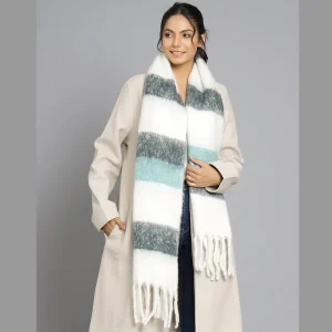 Women Winter Warm Scarf White & Black Striped - Image 10