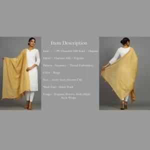 Women's Beige Chanderi Silk Dupatta - Image 7