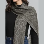 Women's Black Ikat Scarf, Winter Wool Muffler - Image 3
