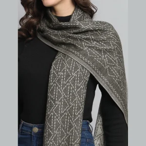Women's Black Ikat Scarf, Winter Wool Muffler - Image 3