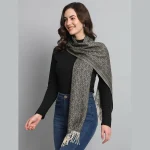 Women's Black Ikat Scarf, Winter Wool Muffler - Image 4