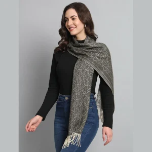 Women's Black Ikat Scarf, Winter Wool Muffler - Image 4