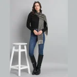 Women's Black Ikat Scarf, Winter Wool Muffler - Image 5