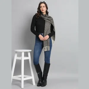 Women's Black Ikat Scarf, Winter Wool Muffler - Image 5