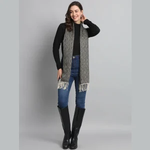 Women's Black Ikat Scarf, Winter Wool Muffler - Image 7