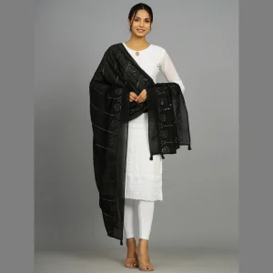 Women's Chanderi Silk Black Dupatta - Image 3