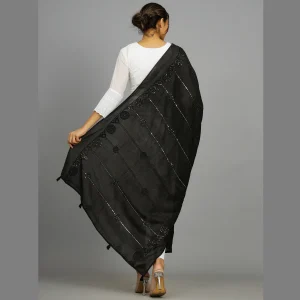 Women's Chanderi Silk Black Dupatta - Image 6