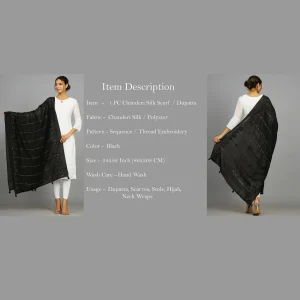Women's Chanderi Silk Black Dupatta - Image 7