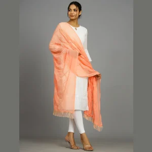 Women's Chiffon Silk Dupatta Peach Color - Image 4