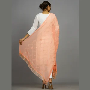 Women's Chiffon Silk Dupatta Peach Color - Image 6