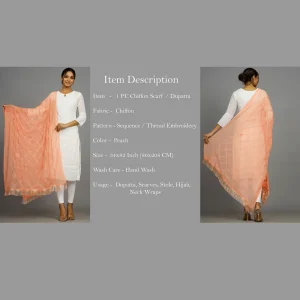 Women's Chiffon Silk Dupatta Peach Color - Image 7