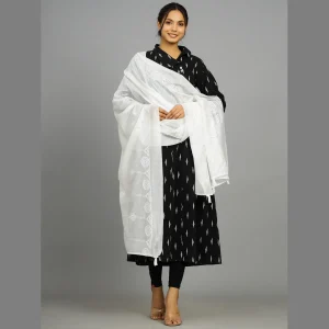Women's Embroidered White Dupatta Scarf - Image 4
