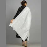 Women's Embroidered White Dupatta Scarf - Image 6