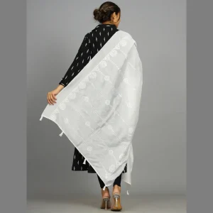 Women's Embroidered White Dupatta Scarf - Image 6