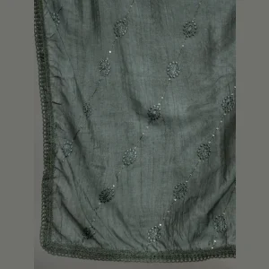 Women's Green Embroidered Chanderi Silk Dupatta - Image 5