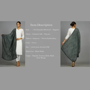 Women's Green Embroidered Chanderi Silk Dupatta - Image 7