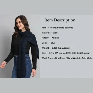 Women's Pashmina Knitted Wool Neck Wraps Blue Scarf - Image 8
