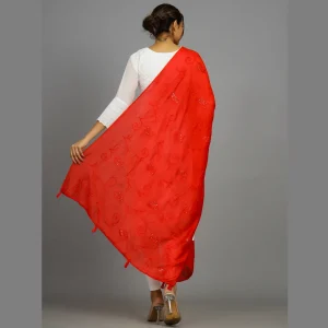 Women's Red Chanderi Silk Chunni - Image 6