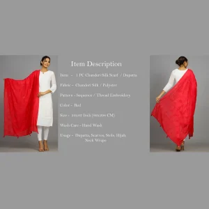 Women's Red Chanderi Silk Chunni - Image 7