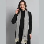 Womens Scarf, Wool Dupatta, Grey Muffler, Ikat Scarves
