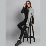 Womens Scarf, Wool Dupatta, Grey Muffler, Ikat Scarves - Image 5