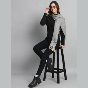 Womens Scarf, Wool Dupatta, Grey Muffler, Ikat Scarves - Image 5
