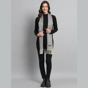 Womens Scarf, Wool Dupatta, Grey Muffler, Ikat Scarves - Image 6