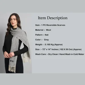 Womens Scarf, Wool Dupatta, Grey Muffler, Ikat Scarves - Image 8