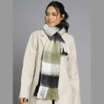 Women's Winter Oversized Olive Green Check Scarf - Image 2
