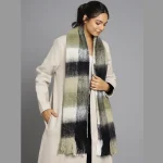 Women's Winter Oversized Olive Green Check Scarf - Image 5