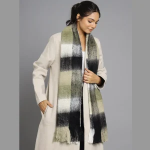 Women's Winter Oversized Olive Green Check Scarf - Image 5